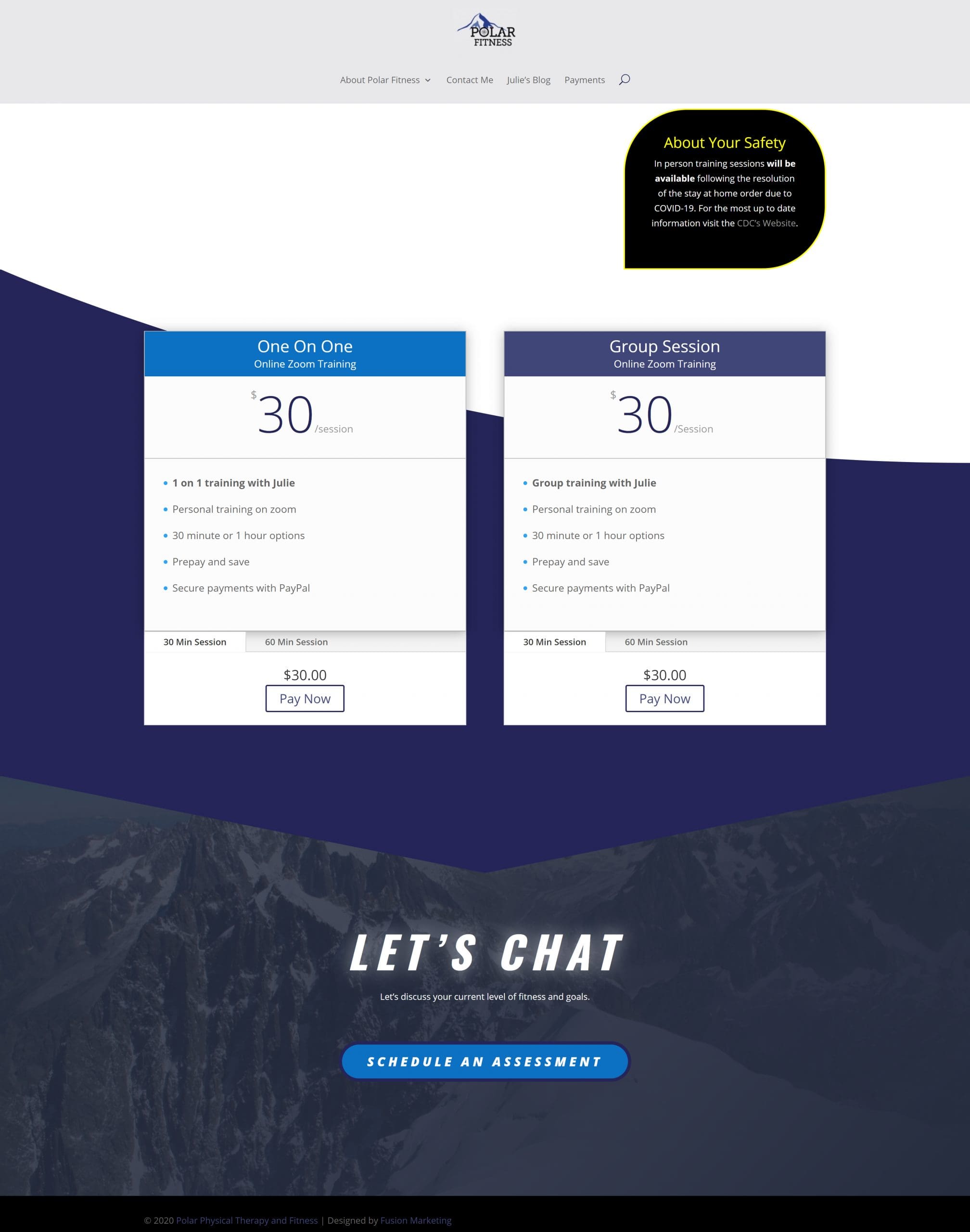 Polar Physical Therapy and Fitness - 2020 Website - Payments Page