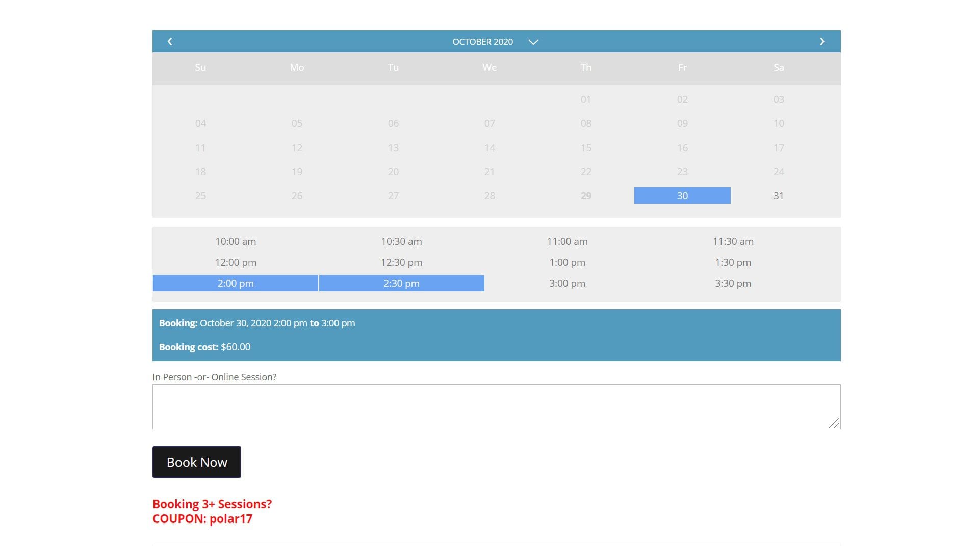 Polar Fitness eCommerce Personal Training Booking Calendar (3)