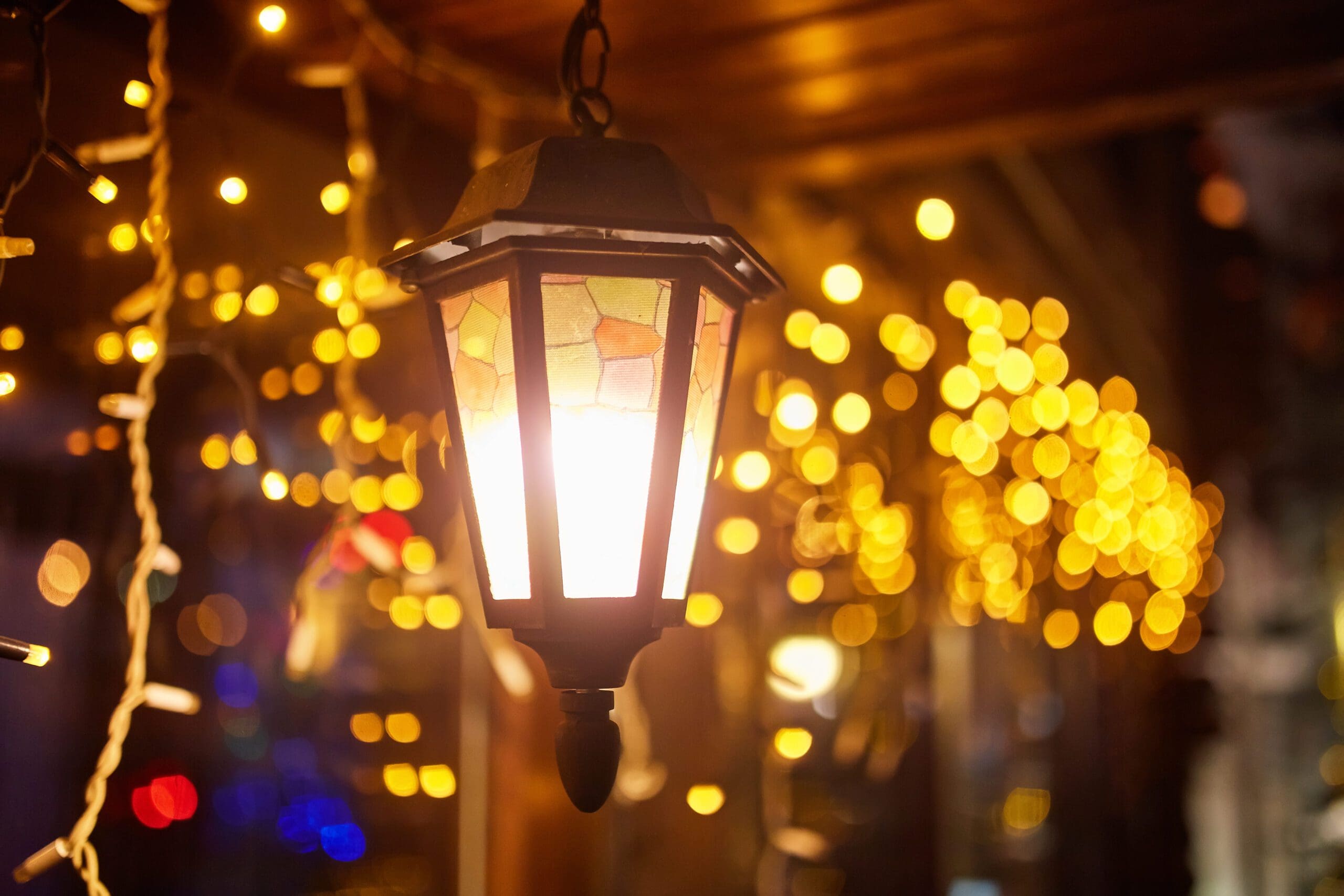 New Year festoon illumination on city alley