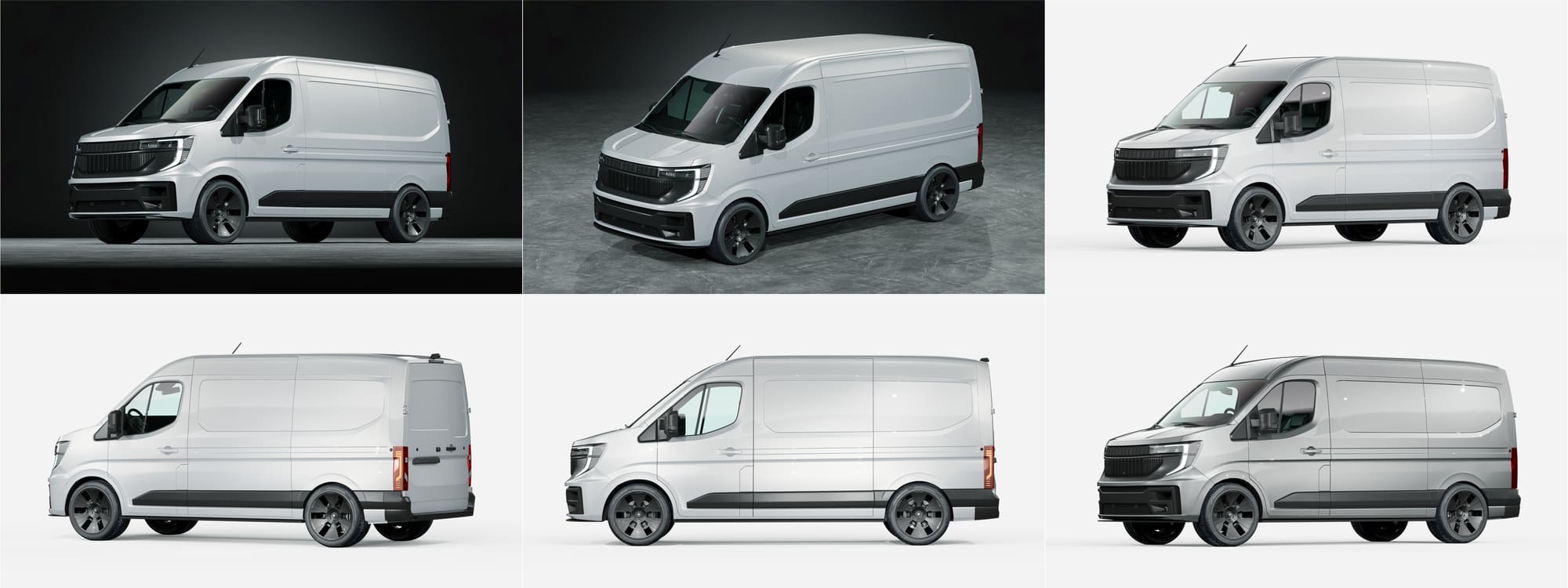 Sleek modern white cargo van exterior design.